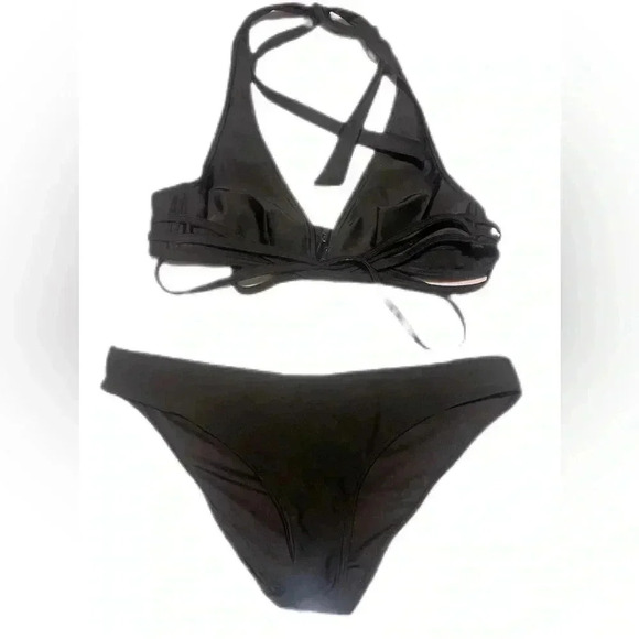 Never worn Wolf @whistle 2piece triangle black hi cut strappy sexy bikini UK10/M - Picture 2 of 5
